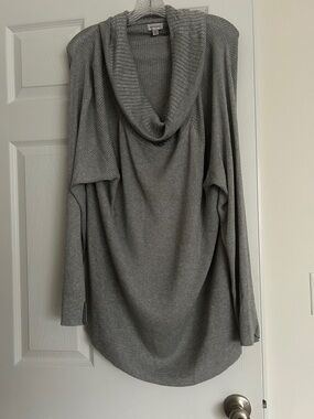 Avenue Gray Ribbed Cowl Neck Sweater